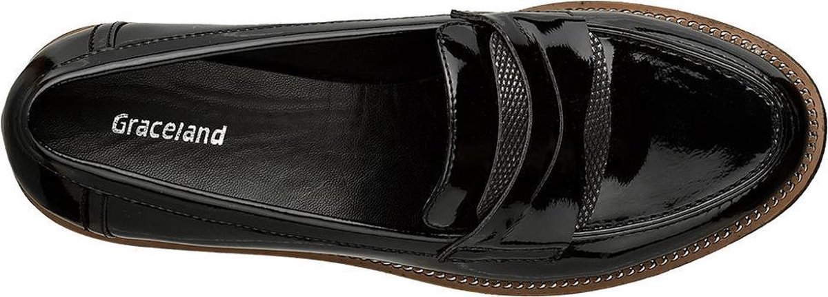 Graceland Dames Zwarte lak loafer grove zool - Maat 36 | bol.com