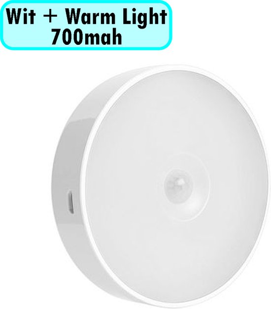 Lampe LED sans fil avec détecteur de mouvement - Applique sans fil - Spot LED sans fil - Rechargeable par USB - avec Aimant - Éclairage meuble de cuisine sous plan - Lampe LED - 700 mah - 2 couleurs Wit + Lumière blanc chaud