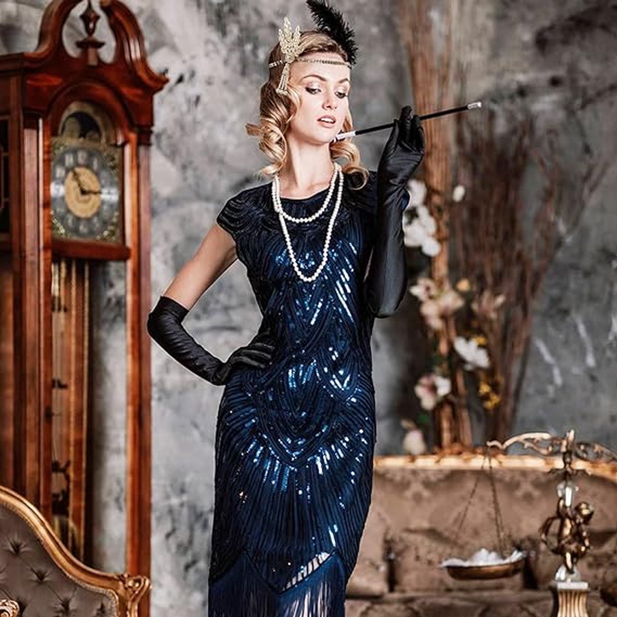 Jaren 20 Accessoires Set Dames: 6-delige Set voor een Glamoureuze Transformatie naar Charleston, Gangster, Maffia & Roaring Twenties Feest — afbeelding 5