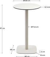 Kave Home - Ronde hoge witte Dina-buitentafel met wit gelakte metalen poot Ø 60 x 96 cm