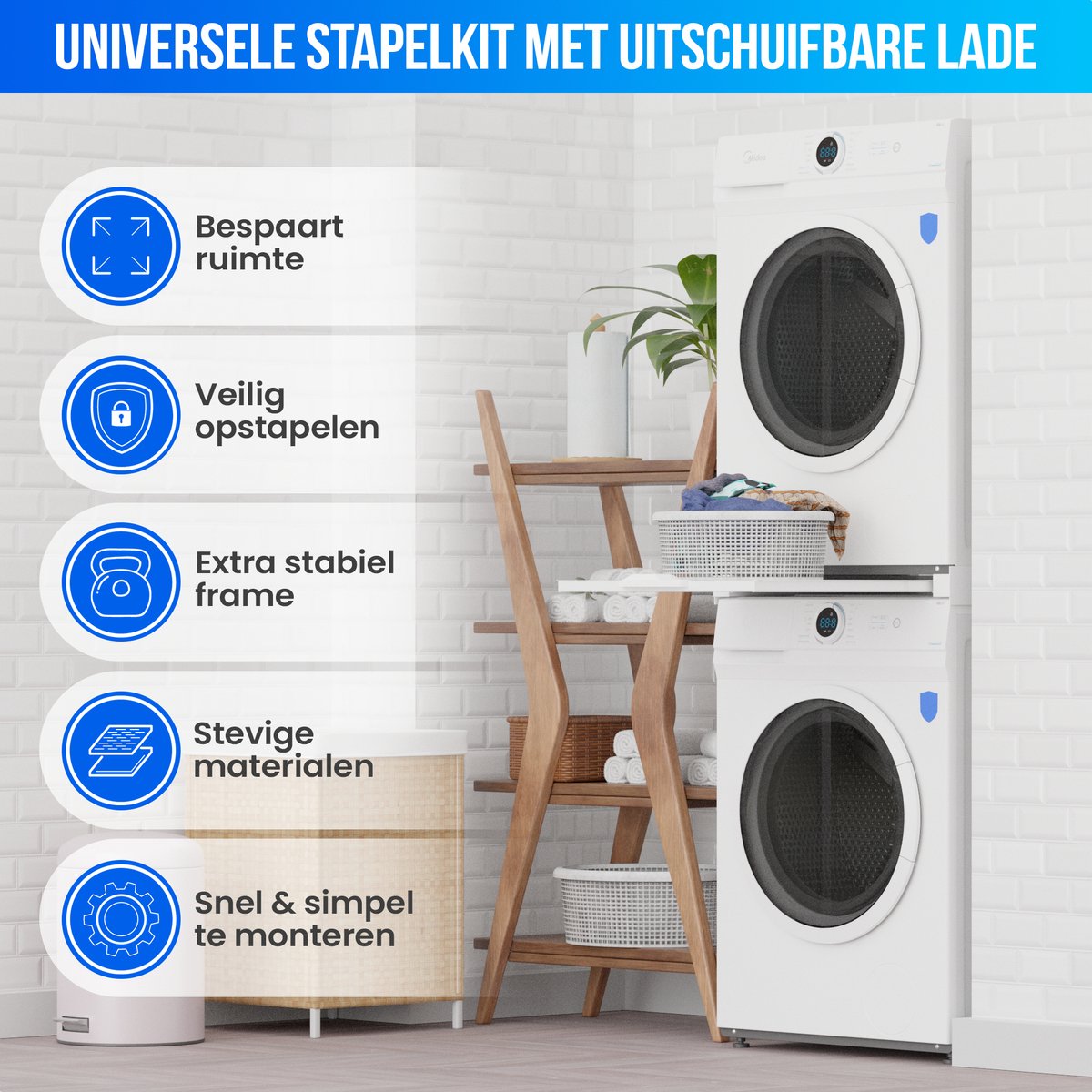 Wasmachine En Droger Stapelkit Met Uitschuifbaar Blad