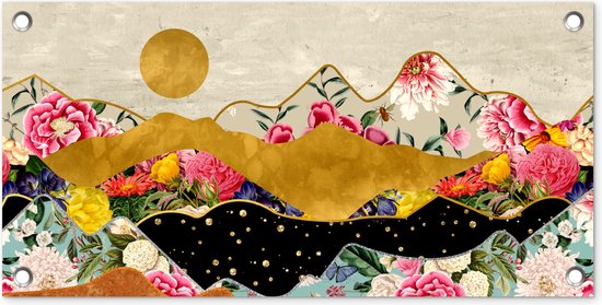 Affiche de jardin Or - Fleurs - Imprimé - Abstrait - Paysage - Motifs - 60x30 cm - Toile jardin - Affiche extérieure