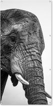 Wanddecoratie buiten Nieuwsgierige olifanten in zwart-wit - 80x160 cm - Tuindoek - Buitenposter