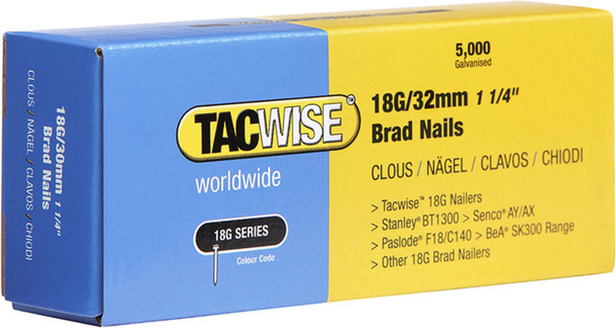 TACWISE minibrad 18G Nagel voor tacker 32 mm Gegalvaniseerd 5000 stuks