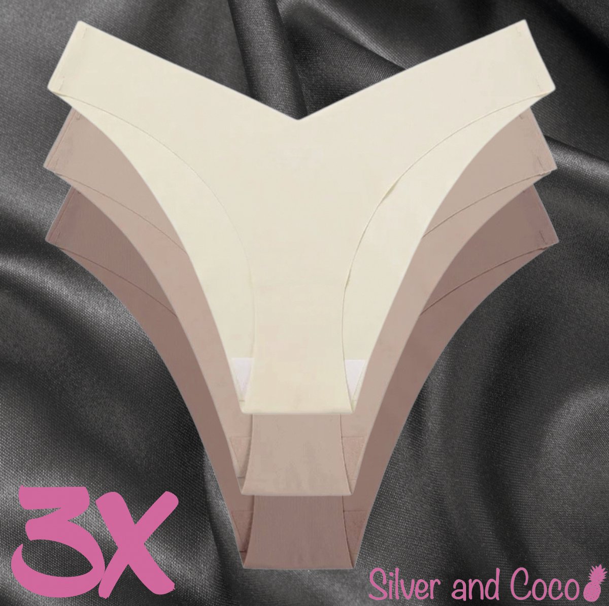 SilverAndCoco® - 3 stuks Naadloze Onderbroeken / Seamless Broekje Dames / Zacht Brazilian Slipje / Naadloos Stretch Ondergoed Vrouw / Hipster Dames Lingerie Onderbroek Slip Black Nude - Crème Beige Bruin / Large