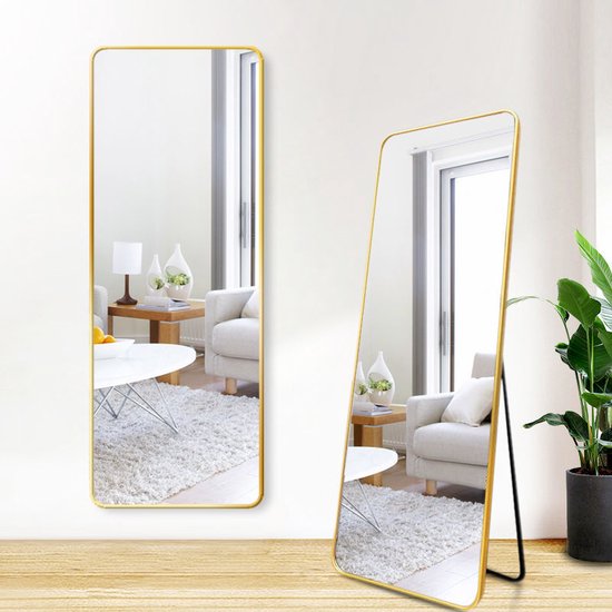 Nuvolix miroir pleine longueur sur pied - miroir pleine longueur suspendu - miroir sur pied - miroir mural - miroir ovale - 150*40CM - or