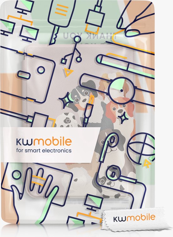 kwmobile e-reader hoesje geschikt voor Kobo Clara 2E hoes - E reader flip case met magnetische sluiting - Ereader cover - Grappige Honden design in bruin / wit / taupe van Merkloos — afbeelding 3