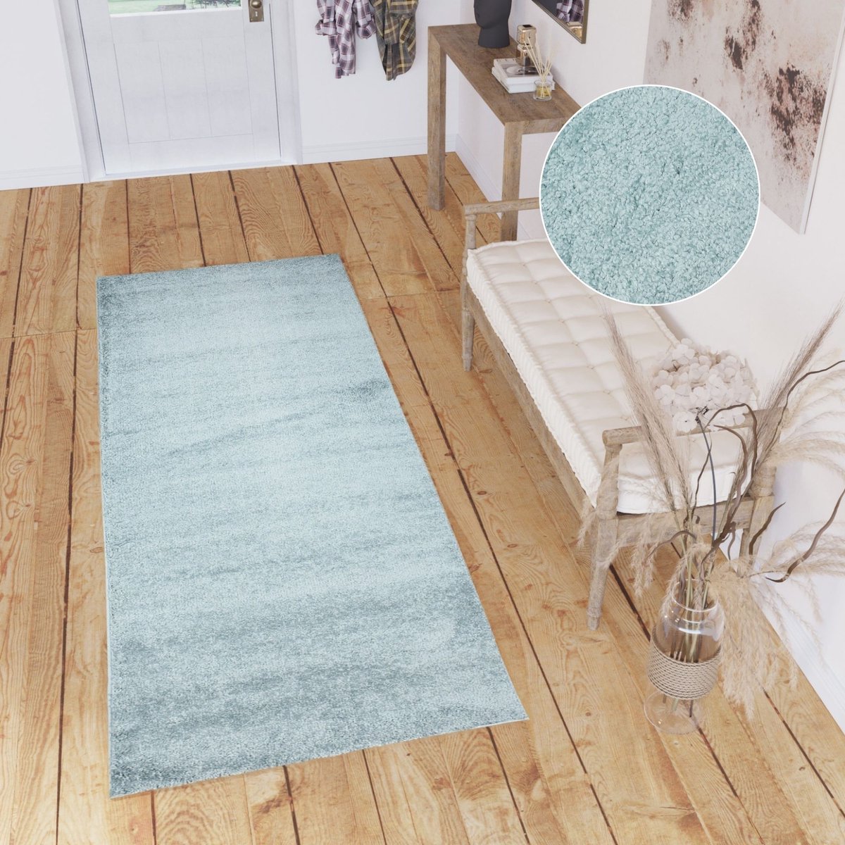 Tapiso Delhi Vloerkleed Licht Blauw Hoogpolig Loper Maat- 80x300 Lichtblauw