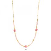 Twice As Nice Halsketting in goudkleurig edelstaal, roze stenen 40 cm+5 cm