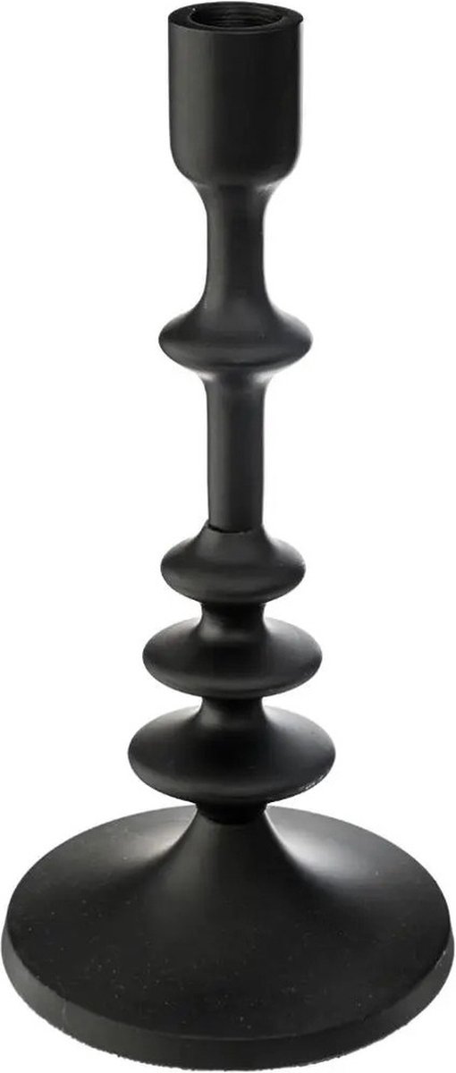 Atmosphera kaarsen kandelaar - decoratief metaal - dinerkaarsen - zwart - D12 x H26 cm