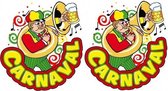 2 Stuks Carnaval thema versiering raamsticker herbruikbaar muzikant met trombone 35 x 40 cm