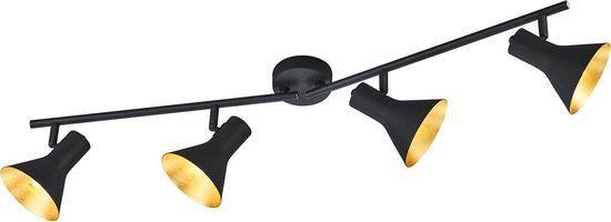 LED Plafondspot - Trion Nana - E14 Fitting - 4-lichts - Verstelbaar - Rond - Mat Zwart/Goud - Aluminium