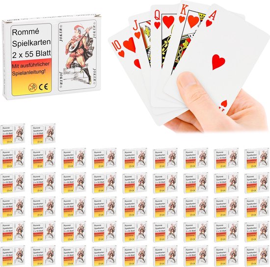 relaxdays 48x rummy kaartspel - bridge - elk 2 x 55 kaarten - poker - skaat  -... | bol.com