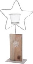 Kerst Sfeerlichten - Metal Star On Wood Pedestal Candle Holder 25x10x50cm Antique