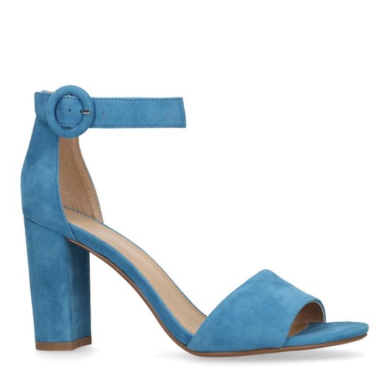 Manfield - Dames - Blauwe sandalen met hak - Maat 40 | bol.com