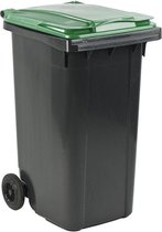 Afvalcontainer 240 liter grijs met groen deksel - Kliko 240 liter - 2 wielcontainer