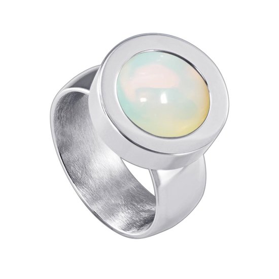 Quiges Dames Ring RVS Zilverkleurig met Opaal Mini Coin - SLSRS55419