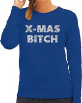 Foute Kersttrui / sweater - Christmas Bitch - zilver / glitter - blauw - dames - kerstkleding / kerst outfit XL (42)