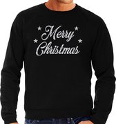 Foute Kersttrui / sweater - Merry Christmas - zilver / glitter - zwart - heren - kerstkleding / kerst outfit 2XL (56)