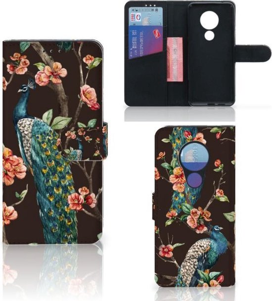 Nokia 7.2 | Nokia 6.2 Telefoonhoesje met Pasjes Pauw met Bloemen