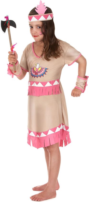 LUCIDA - Beige en roze indianen kostuum voor meisjes - M 122/128 (7-9 jaar)  | bol.com