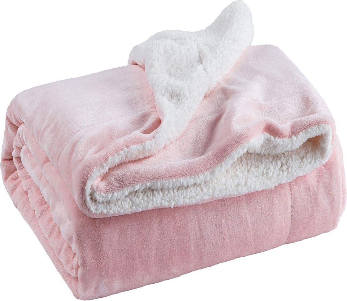 Roze Sherpa deken, pluizige knuffeldeken/woondeken, super zachte fleece...  | bol.com