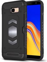 Samsung Galaxy J4 Plus (2018) Luxe Armor Case Pashouder - Zwart - van Bixb
