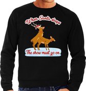 Foute Kersttrui / sweater - seksende rendieren - when Santa sleeps the show must go on - zwart voor heren XL (54)