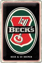 Beck's Key Logo Reclamebord van metaal 30 x 20 cm GEBOLD BORD MET RELIEF METALEN-WANDBORD - MUURPLAAT - VINTAGE - RETRO - HORECA- WANDDECORATIE -TEKSTBORD - DECORATIEBORD - RECLAME