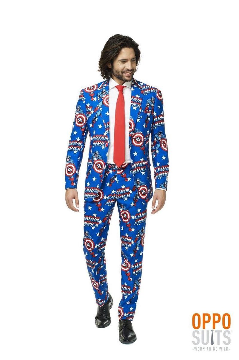 OppoSuits | Captain America | Mannen Kostuum | Blauw | Marvel | Maat 48