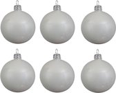 6x Winter witte glazen kerstballen 6 cm - Glans/glanzende - Kerstboomversiering winter wit