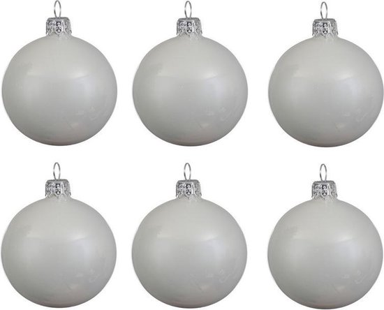 6x witte glazen kerstballen cm Glans/glanzende - Kerstboomversiering wit | bol.com