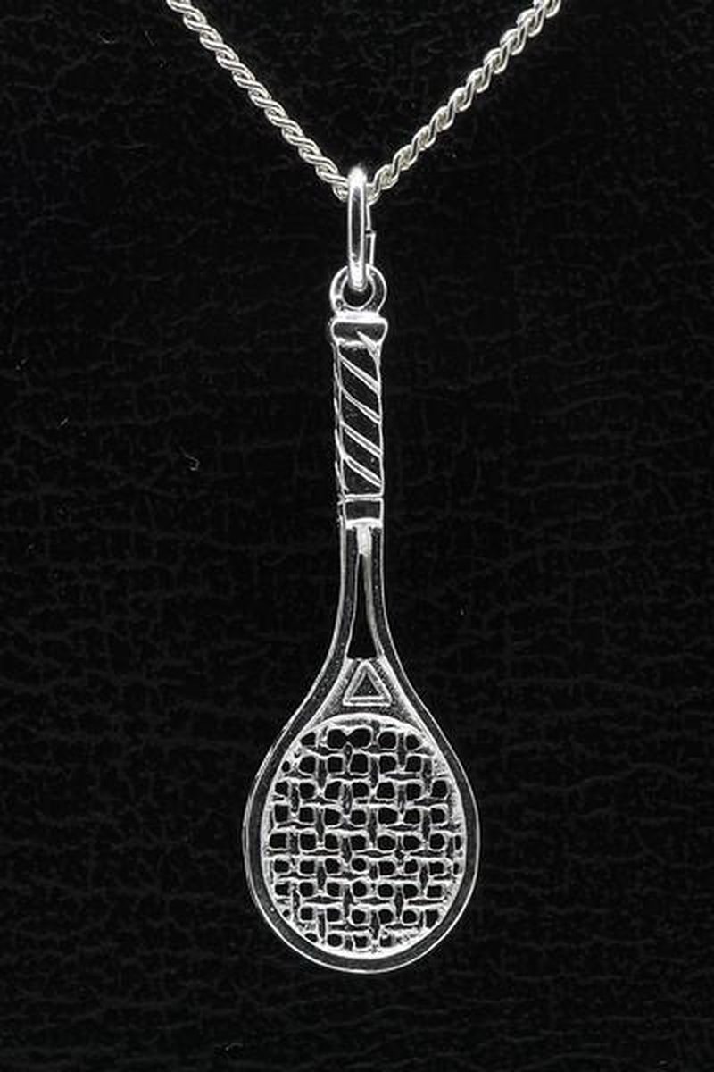 Zilveren Tennisracket ketting hanger - groot
