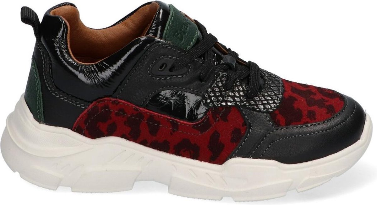 Braqeez Renee Run Meisjes Lage Sneakers Zwart Rood Suède Veters