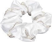 Horka Haarelastiek Scrunchie Parels Satijn Wit