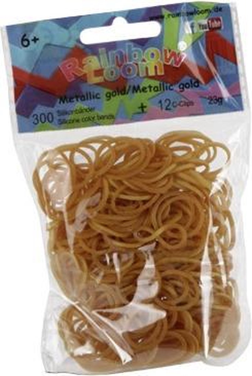 Rainbow Loom Elastiekjes - Metallic Goud - Met 12 Clips