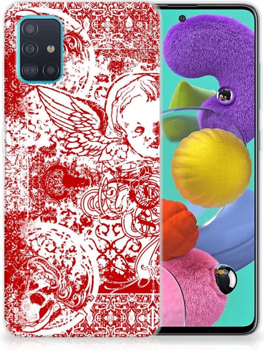Silicone Back Case Samsung Galaxy A51 Angel Skull Rood