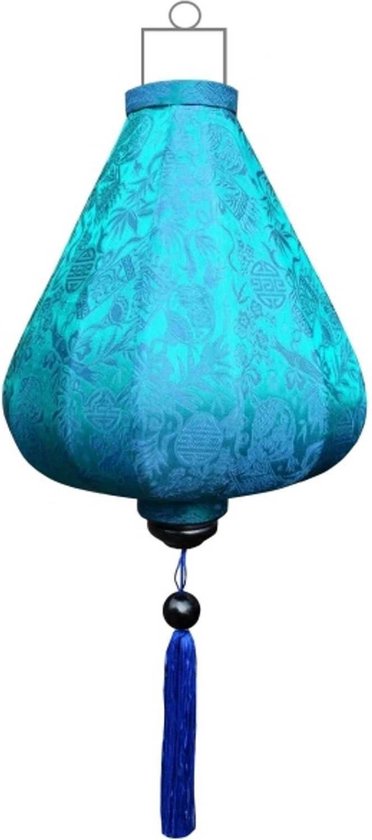 Turquoise zijden lampion lamp druppel - DR-TU-62-S