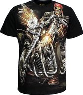 Biker Skeleton With Gun T-Shirt Zwart