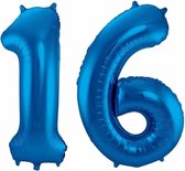 Cijfer 16 ballon blauw 86 cm