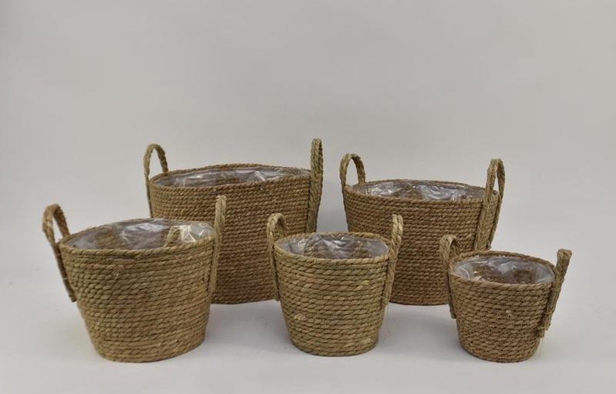 Rieten Manden Verschillende Vormen - Set/5 Zeegras Manden Met Oren Naturel D34 H31cm
