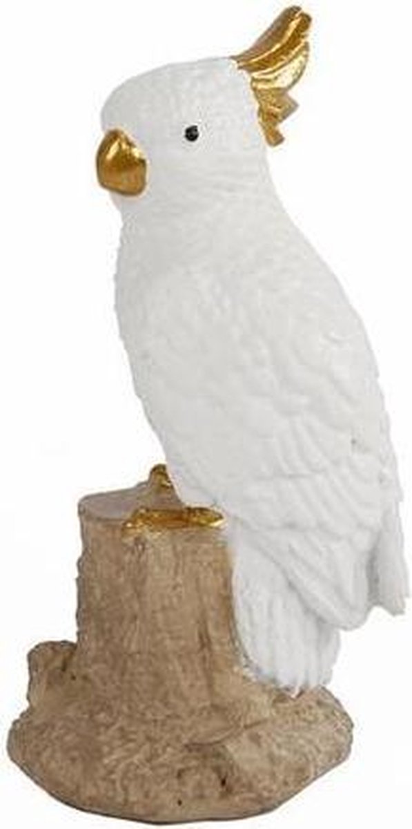 Figuren - Decoratie 'papegaai' Poly Dia6x13,5cm Wit/goud