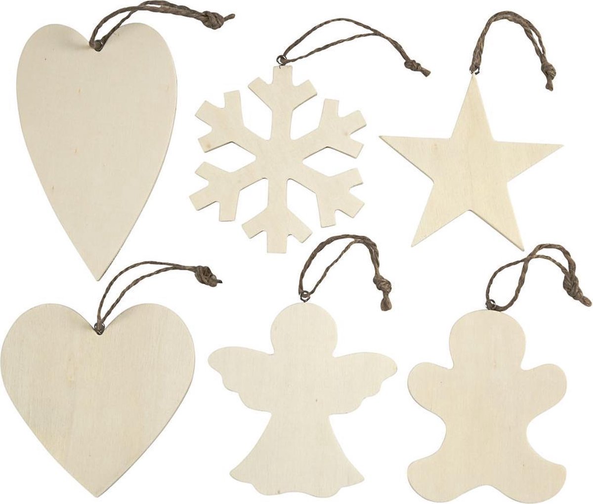 Ornamenten. 9-11 cm. 4 mm. triplex. 6 stuk