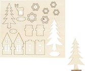 DIY Houten figuren, huis, bomen, hert, L: 15,5 cm, B: 17 cm, 1 doos