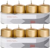 8x Gouden cilinderkaarsen/stompkaarsen 5 x 8 cm 18 branduren - Geurloze goudkleurige kaarsen - Woondecoraties