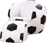 Kindersofa Voetbal - Voetbal kinderstoel - Voetbalbank met poef - Kinder relaxstoel - Kunstleer