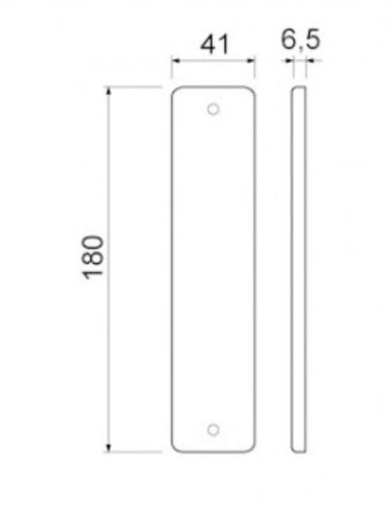 Technische tekening van een blind deurschild (180x41mm).