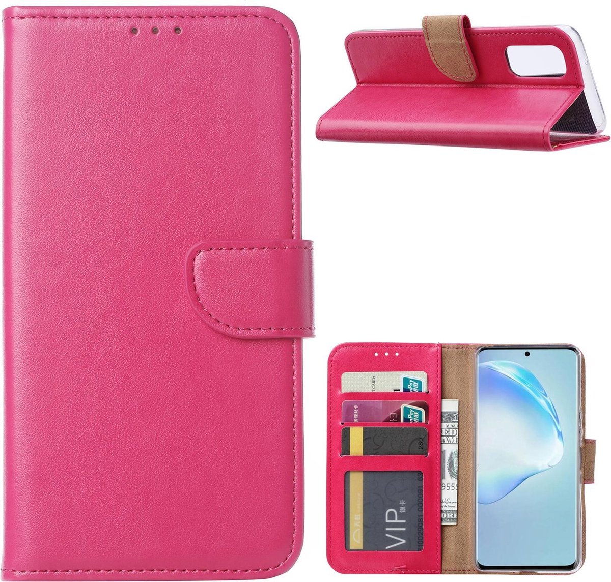 Hoesje Geschikt Voor Samsung Galaxy S20 Hoesje met Pasjeshouder - Roze/Pink