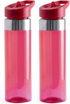 2x Rode drinkfles/waterfles met schroefdop en RVS 650 ml - Sportfles - BPA-vrij