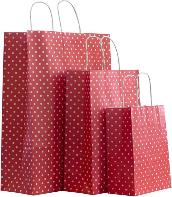 50x papieren tassen rood met witte stippen 32x12x40cm | bol